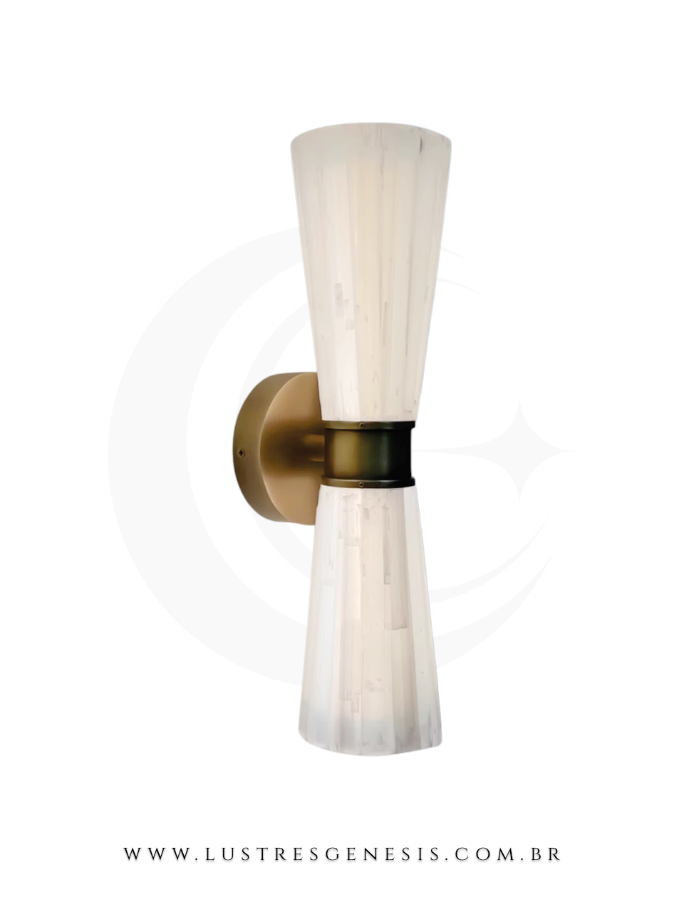 Arandela Ampulheta de selenita para parede, ideal para corredores e cabeceiras de cama, com design moderno e acabamento sofisticado.